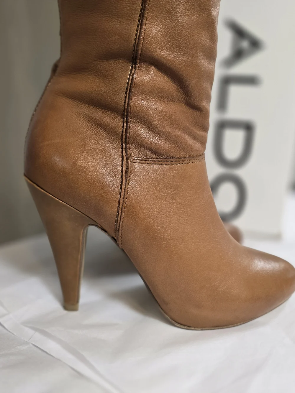 ALDO Women's Tan Leather Over-the-Knee Heeled Boots